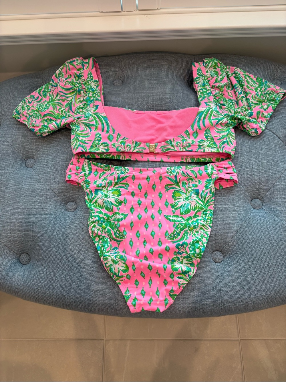 Lilly Pulitzer Pink and Green Tropical Off-Shoulder Bikini - Picture 2 of 2